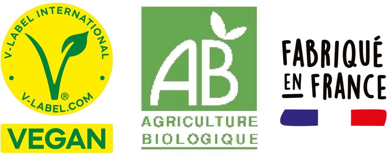 Produit certifié Vegan (V-Label), Fabriqué en France